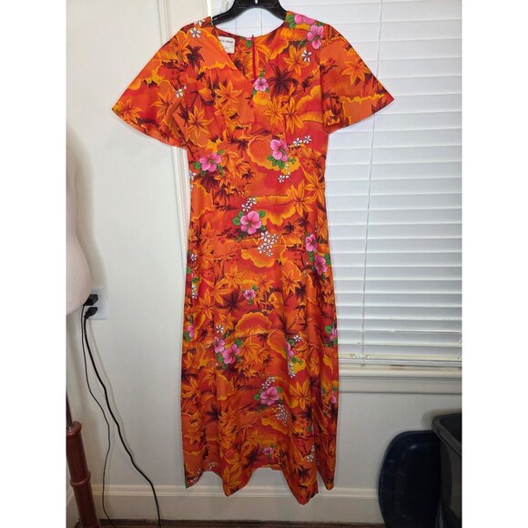 Royal Hawaiian Dresses & Skirts - VTG Royal Hawaiian Mumu Dress Orange Floral Maxi Made In Hawaii Tropical